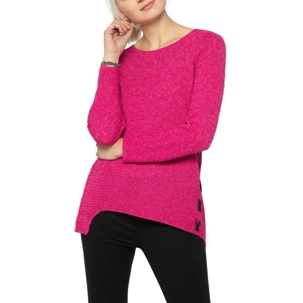 Nic+Zoe Pure Pink Cross Stitch Knit Sweater Blouse